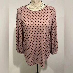 Adrianna Papell pink/black polka dot bubble top. Size medium